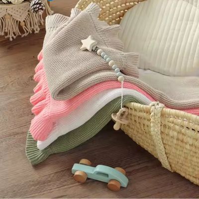 couverture bébé tricot - volant Khaki - 3bvboutique