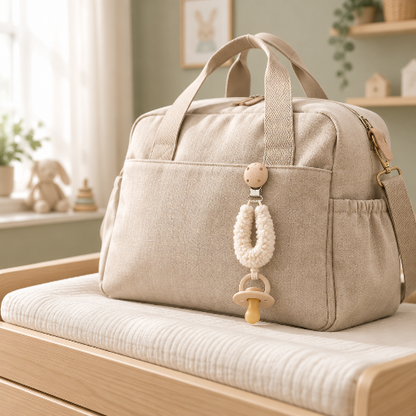 Attache-tétine en peluche creme