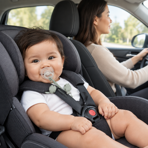 Bébé avec son attache tétine  en silicone