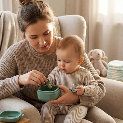 Boite porte tetine​ bébé dans le bras