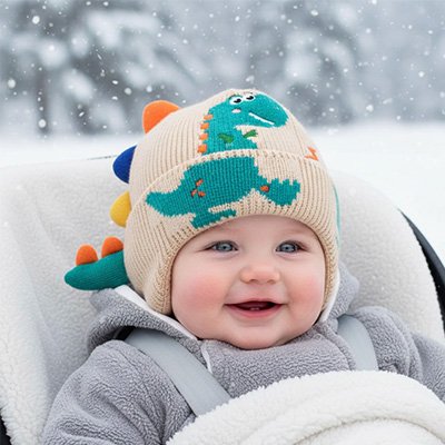 Bonnet  hiver bebe  dinosaur laine