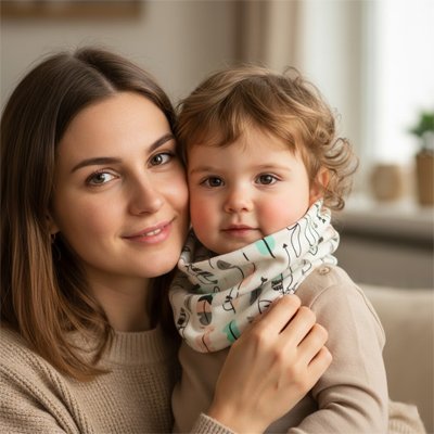 cache cou enfant​ plume en beige