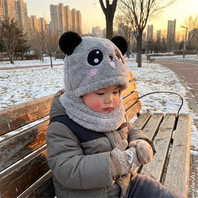 Cagoule bebe fille panda gris