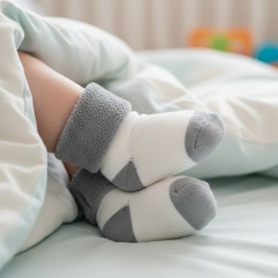 Chaussette chaud bebe gris blanc