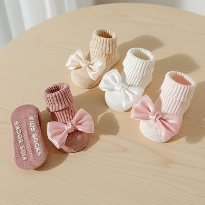 Chaussettes antidérapentes bébé   avec nœuds