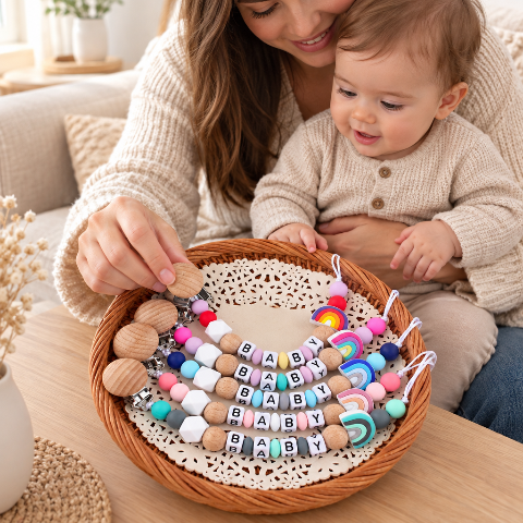 attache tetine prenom dans le panier bébé, fais le choix.